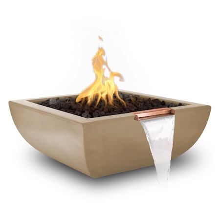The Outdoor Plus 36 Square Avalon Fire & Water Bowl, GFRC Concrete, Brown, Low Voltage Electronic Ignition, Natural Gas OPT-AVLFW36E12V-BRN-NG